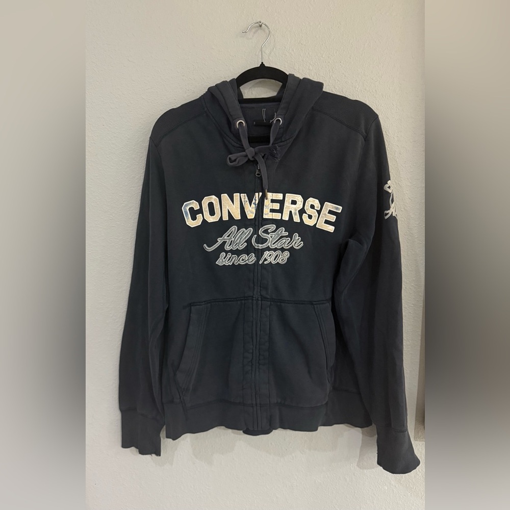 Converse Navy Full-Zip Hoodie with White Script Logo